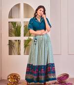 Women Rayon Cotton Patola With Foil Print Stitched Lehenga With Unstitched Blouse Co ord set