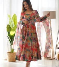 Multicolor Oraganza Digital Printed Anarkali Set with Waist Belt