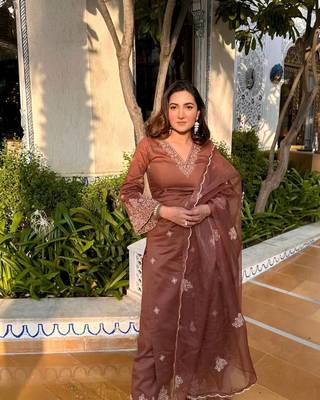 Brown embroidery cotton silk a-line kurta set 2