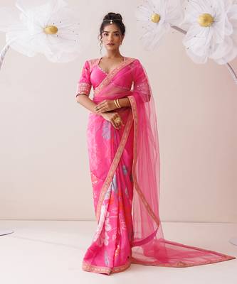 Pink net saree 1