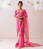 Pink net saree