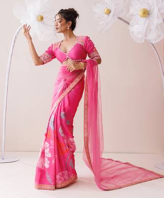 Pink net saree 2