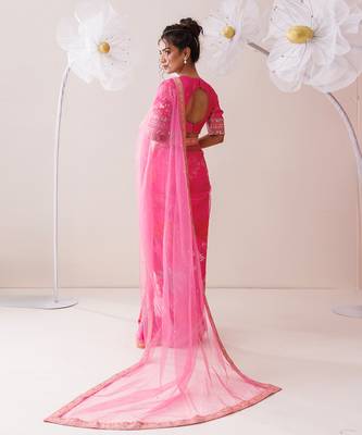 Pink net saree 5
