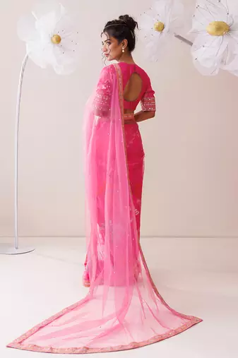 Pink net saree