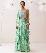 Ivory crepe fern saree