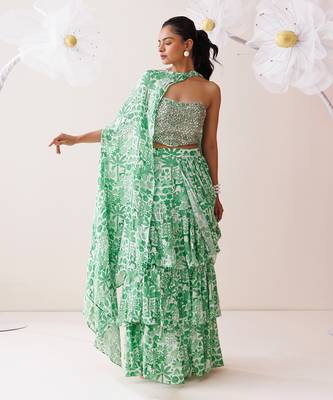 Ivory crepe fern saree 2