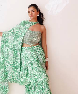 Ivory crepe fern saree 3
