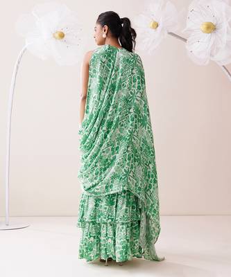 Ivory crepe fern saree 5