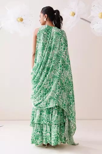 Ivory crepe fern saree