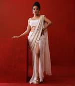 Ivory crepe slit saree