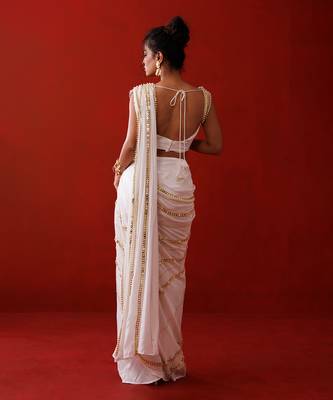 Ivory crepe slit saree 5