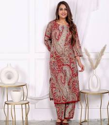 Women's cotton co-ord-set red paisley print with long kurta and pant