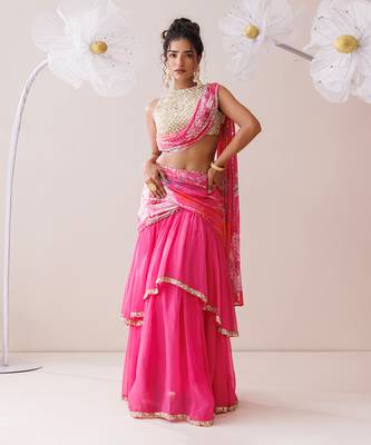 Pink organza lehenga set 1
