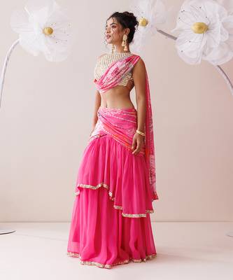 Pink organza lehenga set 2