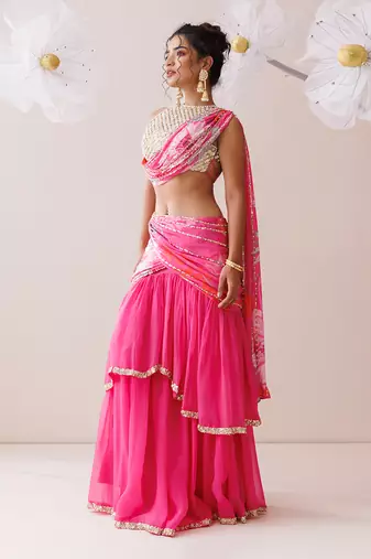 Pink organza lehenga set