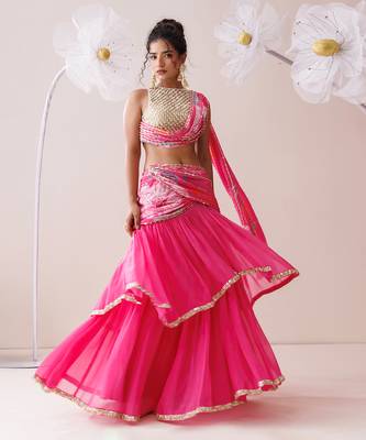 Pink organza lehenga set 3