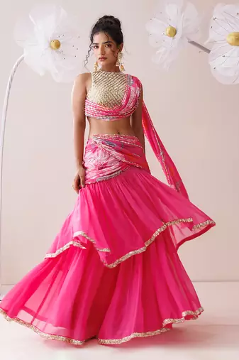 Pink organza lehenga set
