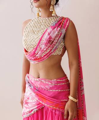 Pink organza lehenga set 4