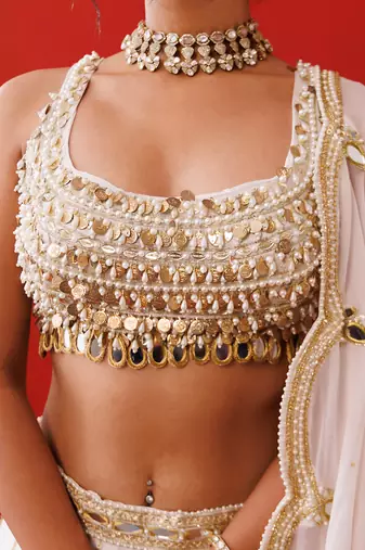 Ivory mirror gaze lehenga set