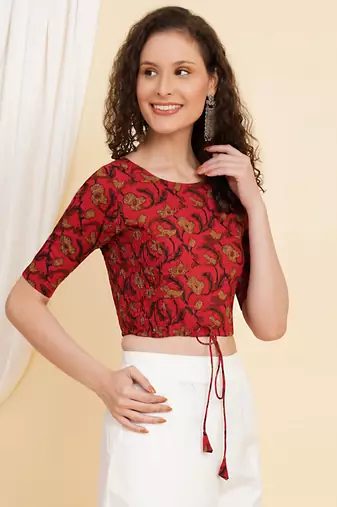 Women's Cotton Floral Printed Regular Blouse Maroon