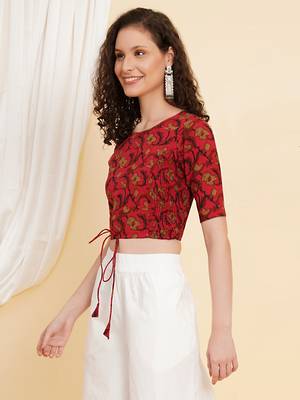 Women's Cotton Floral Printed Regular Blouse Maroon 3