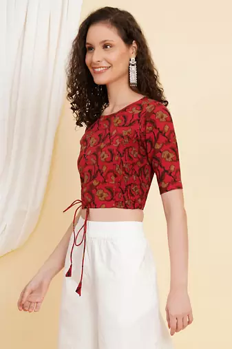 Women's Cotton Floral Printed Regular Blouse Maroon