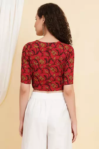 Women's Cotton Floral Printed Regular Blouse Maroon