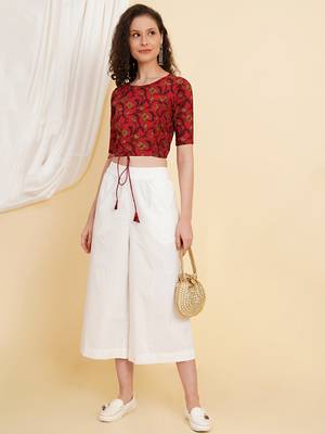 Women's Cotton Floral Printed Regular Blouse Maroon 5