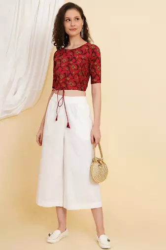 Women's Cotton Floral Printed Regular Blouse Maroon