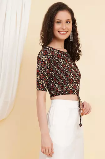 Women's Cotton Floral Printed Regular Blouse Maroon