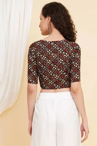 Women's Cotton Floral Printed Regular Blouse Maroon