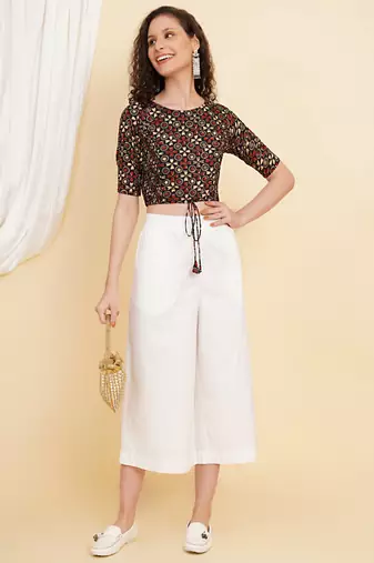 Women's Cotton Floral Printed Regular Blouse Maroon
