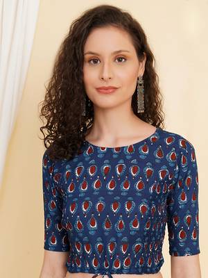 Women's Cotton Floral Printed Regular Blouse Blue 4
