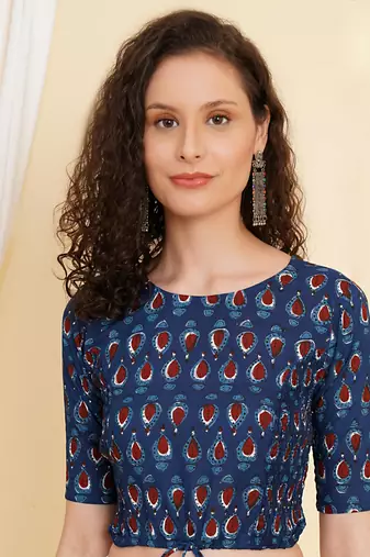 Women's Cotton Floral Printed Regular Blouse Blue