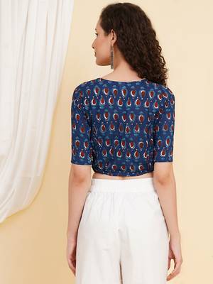 Women's Cotton Floral Printed Regular Blouse Blue 5