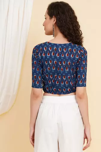 Women's Cotton Floral Printed Regular Blouse Blue