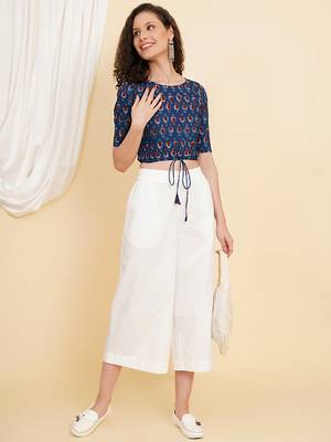 Women's Cotton Floral Printed Regular Blouse Blue 6