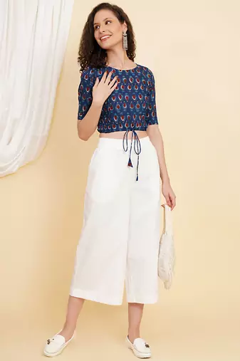 Women's Cotton Floral Printed Regular Blouse Blue