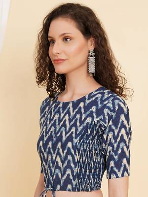 Women's Cotton Zig Zag Printed Regular Blouse Blue 4