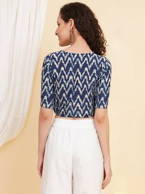 Women's Cotton Zig Zag Printed Regular Blouse Blue 5
