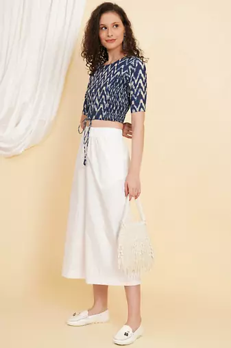 Women's Cotton Zig Zag Printed Regular Blouse Blue