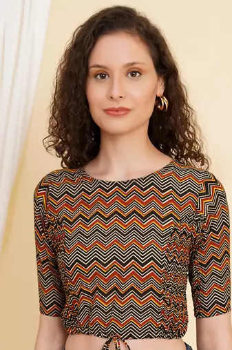 Women's Cotton Zig Zag Printed Regular Blouse Multicolor