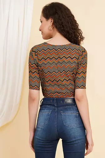 Women's Cotton Zig Zag Printed Regular Blouse Multicolor