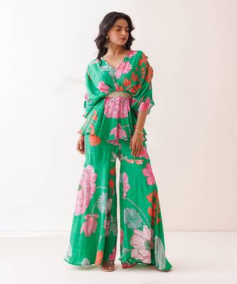 Green crepe co-ord set 1