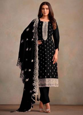 Black organza resham embroidery straight suits 1