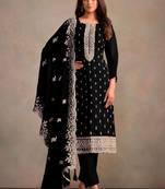 Black organza resham embroidery straight suits
