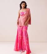 Pink crepe one-shoulder blazer set