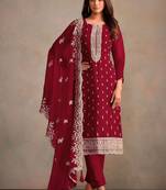 Dark red organza resham embroidery straight suits