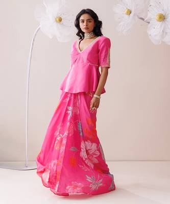 Pink crepe skirt set 2