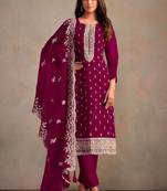 Wine organza resham embroidery straight suits